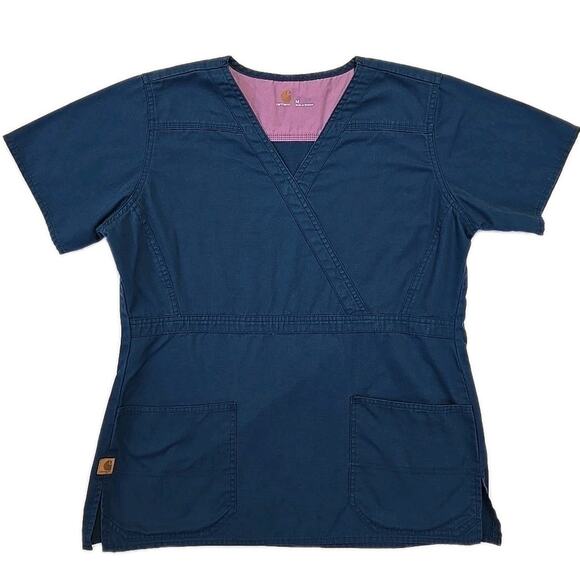 Carhartt Womens Short Sleeve Ripstop V-neck Nursing Scrub Top Sz M Blue Pockets - Picture 1 of 6